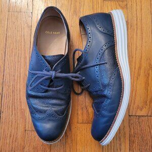 Cole‎ Haan 8B LUNARGRAND Blue Wingtip Oxford Leather Lace Up Dress Shoes